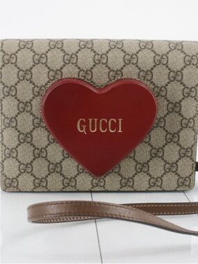 Gucci Beige Monogram Crossbody with Red Heart design